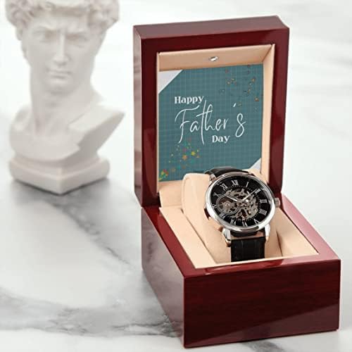 Среќен Ден на Таткото 22 јуни 2022 Година Машки Ажурен Часовник, Машки Ажурен Часовник Со Кутија Од Махагони, Машки Часовник, Идеи За Подароци За Мажи