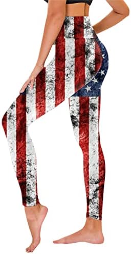 4 -ти јули хеланки за жени стомаци Контрола на САД знамето лента со starвездички панталони се протегаат лесни атлетски еластични хулахопки