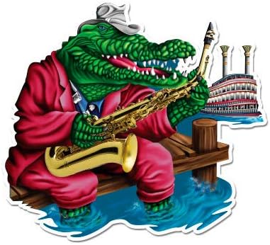 GT Graphics Jazz Blues Gator Missippi Louisiana Saxophone - Винил налепница водоотпорна декларација