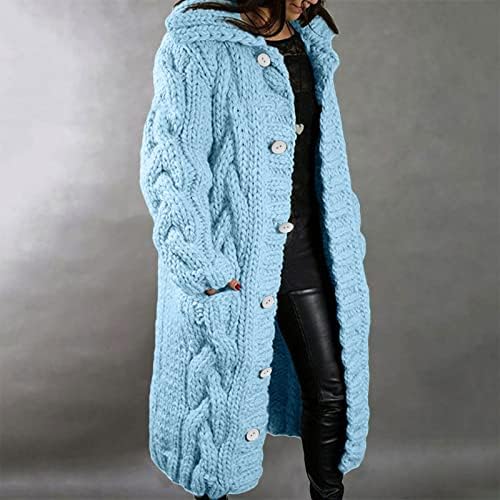 Women'sенски плетен кардиган палто Долги буци плетени џемпер палта 2023 есен зимски џемпери за надворешна облека плус големина долги јакни