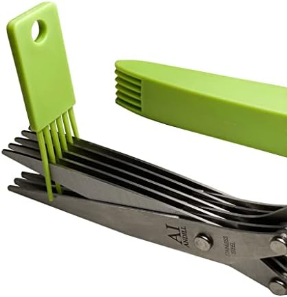 Ножици на тревки од Андил со 5 лопати и покритие, кујнски ножици, мултифункционални ножици на билки, гаџети за сечење на cilantro свежа, рендана зелена салата, зелен кром