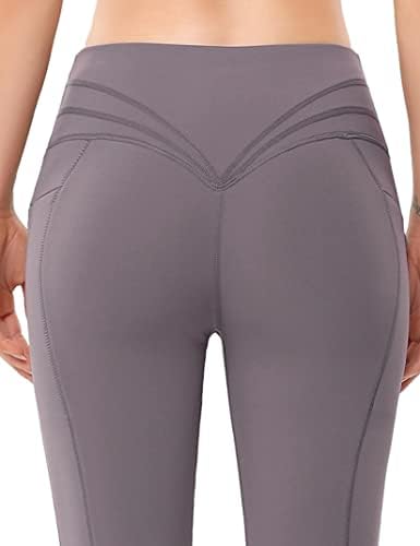 Gymsmart женски хеланки со високи половини со половината со џебови од патенти Атлетски јога панталони дневна случајна