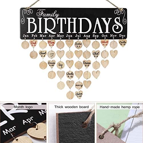 Календар за потсетник за роденден DIY Дрвен Семеен Семеен роденден за роденденски табла за мама тато пријател подароци со ознаки