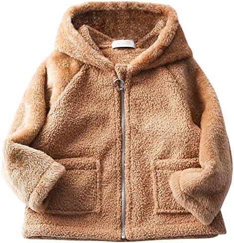 Среќна цреша дете деца руно јакна топла зимска качулка палто со цврста боја со долга ракава облека за надворешна облека за надворешна облека, палто