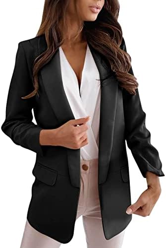 Мода со долг ракав деловна работа, случајни јакни за жени, женски блејзер јакни отворени предни лесни кардиган на јака
