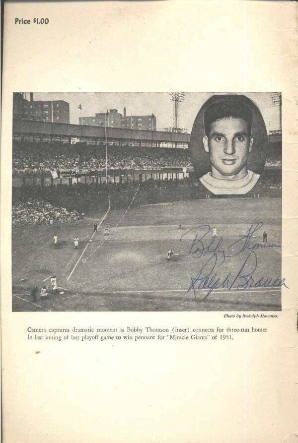 Додаток За Бејзбол Од 1952 Година Потпишан Од Ралф Бранка/Боби Томсон Автентични Бејзбол Со Автограм