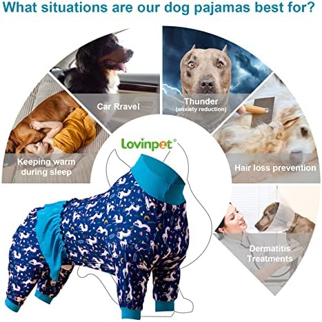 Ловинпет Питбул џеми - кошула со кучиња со еднорог, Обнова за постројки, сирени и еднорози сини/бели печати, лесен пулвер големи пижами на кученца, PJs со целосна покр?