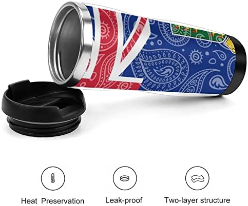 Пајсли Британски Девствени Острови со знаме за патување со кафе со капачиња со капаци од не'рѓосувачки челик не'рѓосувачки челик со шише со вода со двојни wallидови