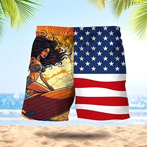 ADSSDQ 4 -ти јули Пливање шорцеви за мажи, летна мода на мода на хавајски плажа шорцеви Ден на независност на печатење шорцеви