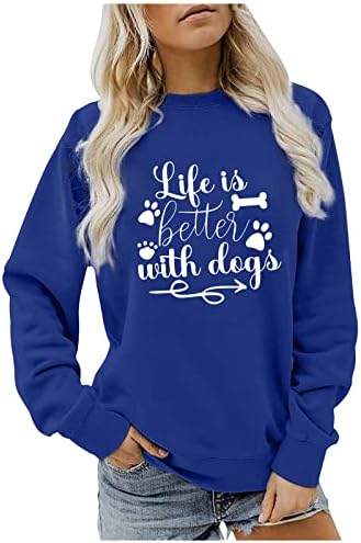 Cински симпатични маички со долг ракав врвот Смешен живот е подобар со кучиња шепа графички пуловер џемпер за џемпери Туника