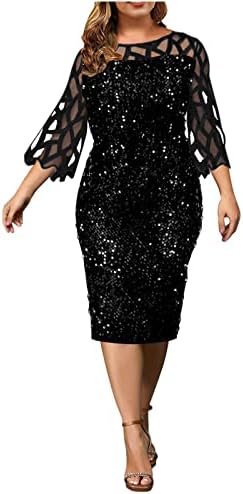 MIDI фустани за жени мода плус големина Sequin вечер фустан искра сјајни истегнати мини каросерии фустани