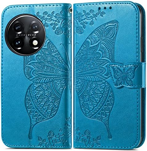 Паричник Случај За OnePlus 11 5G, Стп Кожа Флип Заштитни Телефон Случај Рачен Ремен Картичка Слотови Држач Џеб Втиснување Пеперутка
