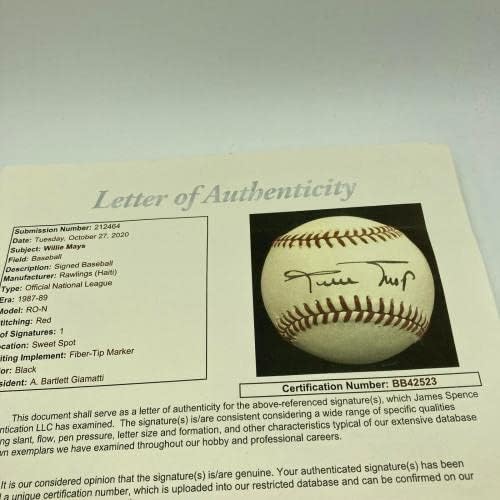 Nice Willie Mays потпиша официјален бејзбол на Националната лига JSA COA - автограмирани бејзбол