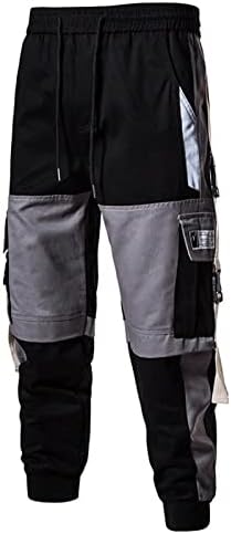 Valseel Mens Cargo Pants трендовски крпеница во боја, мулти-џеб влечење еластично спортови на половината, панталони за нозе