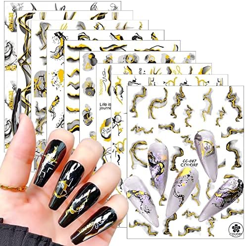 9 листови налепници за уметност од мермерни нокти, златни нокти фолија декорации за нокти Арт материјали 3Д самолепливи бронзени
