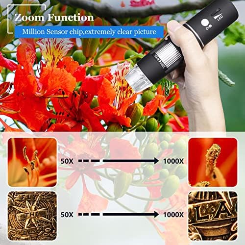 Безжичен дигитален микроскоп Hafgykio 50x до 1000x рачен USB HD ZOOM камера Поставете фото видео лента 8 прилагодливи LED светла