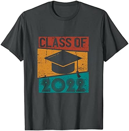 Classенска смешна маица класа од 2022 година дипломирал за дипломирање подарок, моден круг на вратот, кратки ракави, графички