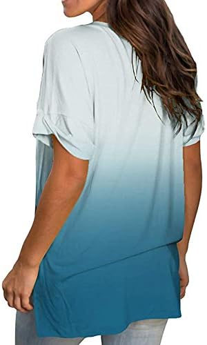Badhub Womens 2023 летни врски бои кратки ракави маици градиент v вратот врвови лабава вклопена случајна пулвер тунична маичка