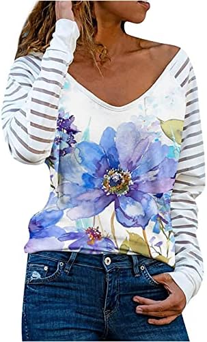 Womenените пролетни модни модни женски кошули со долги ракави ленти лабави печатени печатени блузи врвови пукалови