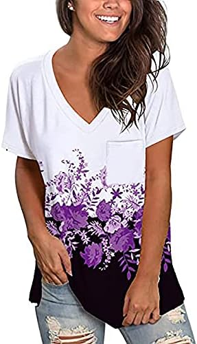 Кошули на icjjl за жени летни врвови за жени маица лабави резервоари Обични џеб за промена