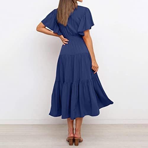 Домашни фустани 2023 година, женски летен обичен печатен половината со краток ракав долг фустан бохо фустан