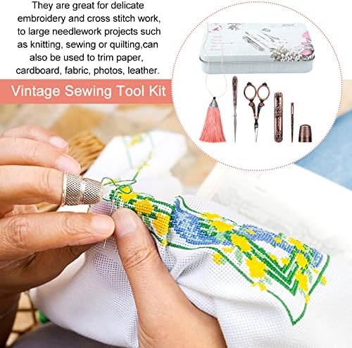 Комплет за ножици за везови на CFOPIRYX, гроздобер ножици за шиење, целосни алатки за гроздобер за шиење со ножици за вез, антички