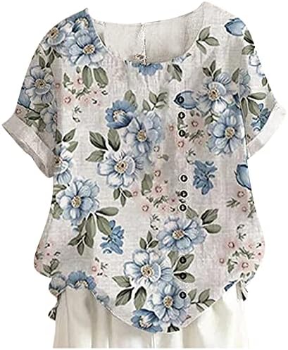 Трендовски врвови за жени графички печати гроздобер мета маичка западна лабава фит блуза облечена плус големина на кошула врв