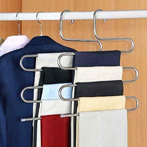 UXZDX 5 слоеви закачалки за облека од не'рѓосувачки челик Sshape панталони закачалки за складирање на облека за складирање на