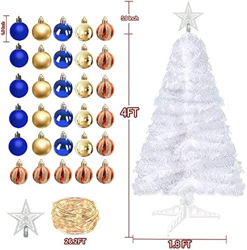 Турнмеон 4 ft Вештачка декорација на новогодишна елка со тајмер DIY 80 топли светла 30 топчести украси 8 режими USB приклучок