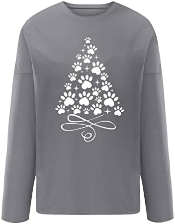Womenените весели светли Божиќни кошули со долги ракави екипаж есен 2022 случајна трендовски маица маица лабава фустани пуловер