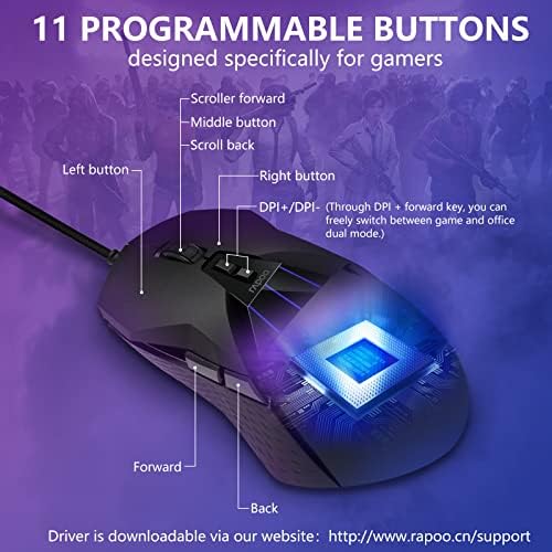 Rapoo Безжичен Гејмерски Глушец, 5000 DPI Жичен/Безжичен RGB Гејмерски Глушец со 11 Програмабилни Копчиња 5 Профили Продавница, Про Оптички Сензор За Полнење Глувци За Windows ?