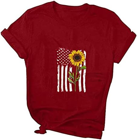 Женски летни врвови на американско знаме сончогледни маици на 4 -ти јули, маички за независност, маица со кратки ракави за кратки