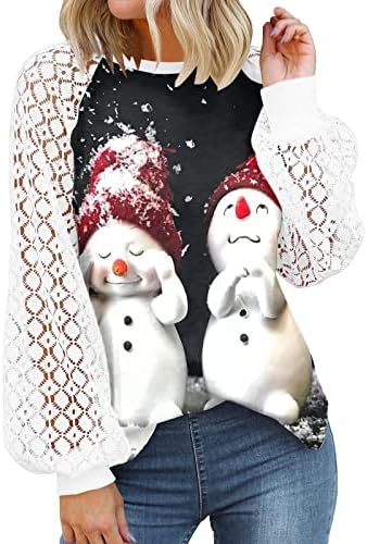 Божиќни кошули за жени гледаат преку врвови за туники на Фенер, смешни слатки снежни маици, лабава обична маичка