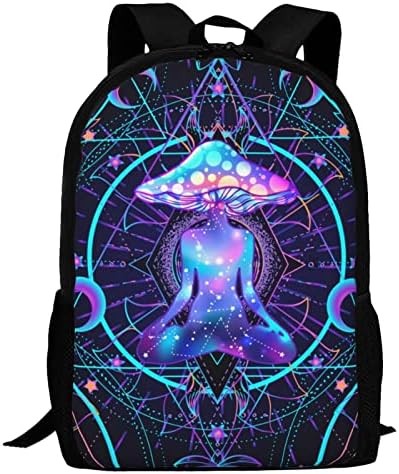Д-волци психоделични магични печурки геометрија ранец, ранец за патувања лаптоп за момчиња девојчиња, колеџ училишни торбички
