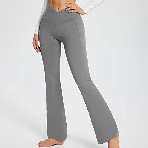 Pxенски разгорени панталони со Pxloco v Cross високи панталони за вежбање со високи половини со џебови јога панталони