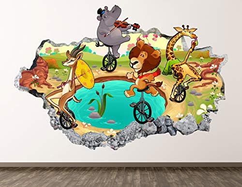 Смешни животни wallидни декорални уметнички украси 3Д разбиени цртани филмови за налепници за деца, детска соба, мурал, обичај