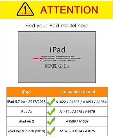 iPad 9.7 2018/2017 Case, iPad Air/Air 2 Case, Premium PU Fore Later Business Slim Folding Stand Folio Cover со автоматско будење/спиење