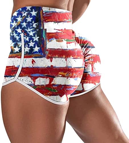 Тренингот шорцеви за жени 4 -ти јули со високи тренинзи со високи половини за јога шорцеви во САД со знаме со ленти за печатење