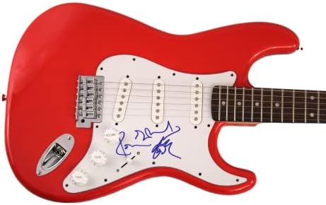 Рони Вуд потпиша автограм со целосна големина тркачки автомобил Црвен Fender Stratocaster Електрична гитара со Jamesејмс Спенс