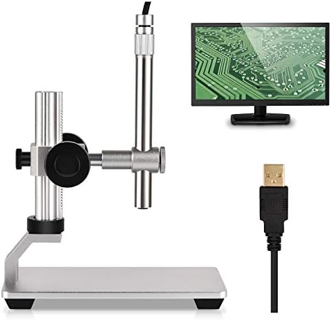 USB дигитален микроскоп фотоапарат, зумирање на зголемување од 500x, 1600 × 1200 рачен микроскоп HD инспекција ендоскоп со 8 светла, сензор CMOS, метален штанд за Windows Mac Linux Chrome