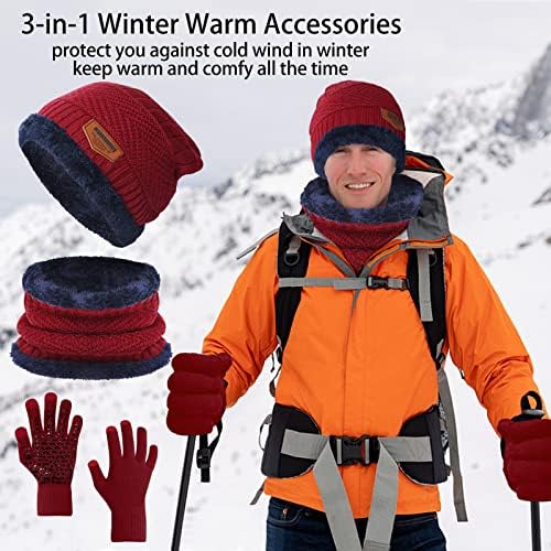 Зимска плетена гравска капа на вратот Потопли ракавици Поставете топло руно обложено череп капаче за бесконечна шамија на допир