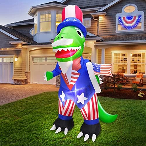 4 ft Патриотски 4 -ти јули надувување украси на отворено диносаурус чичко Сем се разнесе со американско знаме со LED светла