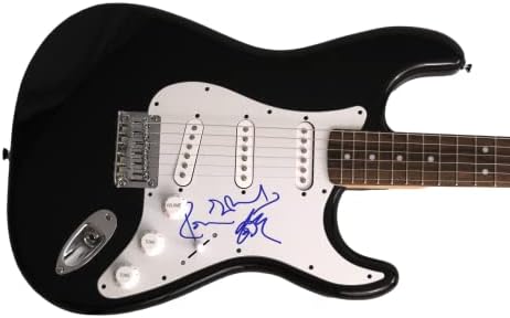 Рони Вуд потпиша автограм со целосна големина Црна Фендер Стратокастер Електрична гитара со Jamesејмс Спенс ЈСА Писмо за автентичност