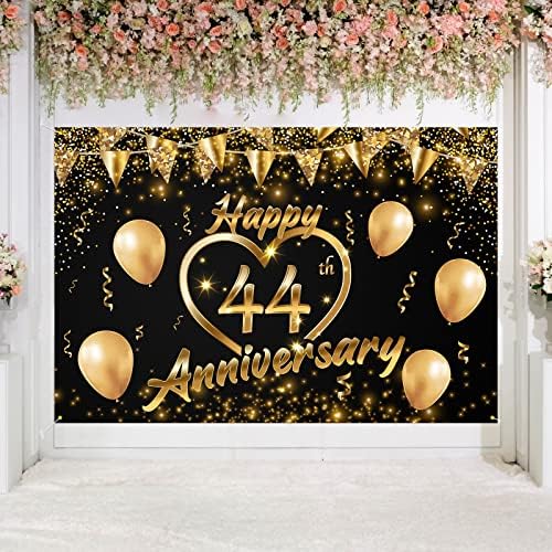 Среќна 58 - годишнина Позадина Банер Декор Црно Злато - Сјајот Љубов Срце Среќен 58 Години Свадба Годишнината Тема Декорации