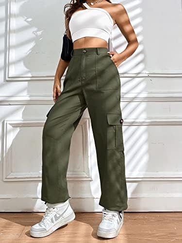 Лолоци карго панталони за жени со висока половината тактичка улична облека, обични панталони со 6 џебови кои влечат манжетни