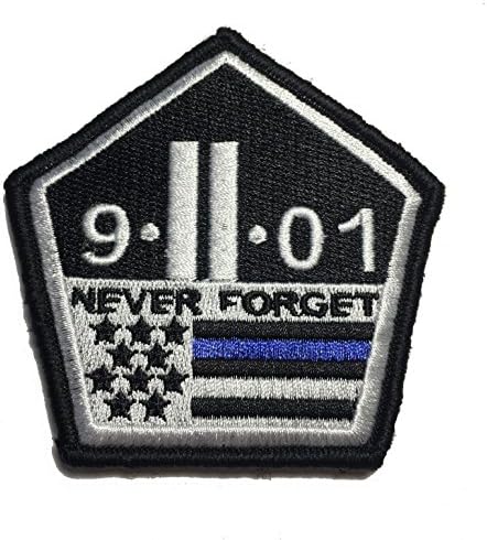 Тенка сина линија 9/11 Никогаш не заборавајте на лепенката за морал на кука/јамка 3 x 3,5