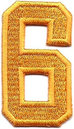 Броеви -златни жолт број 6 - железо на везена апликација/броеви