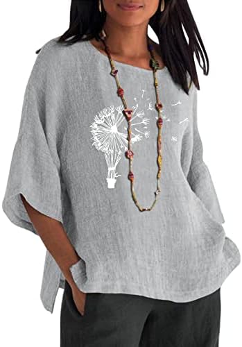 Постелна кошула, симпатична графичка печатена 3/4 ракав екипаж модни постелнини врвови маички за жени лабави