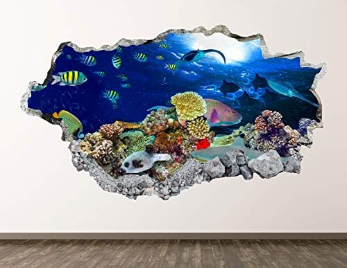 Аквариум wallид Декл Арт Декор 3Д разбиени морски живеалишта и постер за налепници за екосистем Детска соба Мурал Подарок BL1345