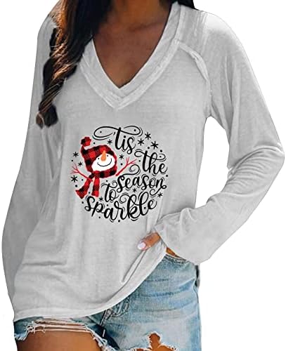 Блузи за празнична Туника За Жени 2022 Мода Снешко Кошули Со Долги Ракави Со Долг Ракав Лабава Фит Пуловер Обични Божиќни Маици